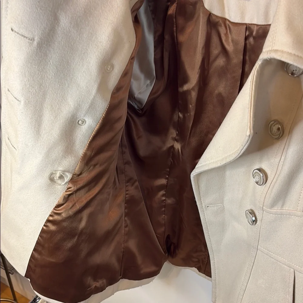 LAST CALL! Calvin Klein Cream Wool Peacoat with Tailored Silhouette - Picture 8 of 14